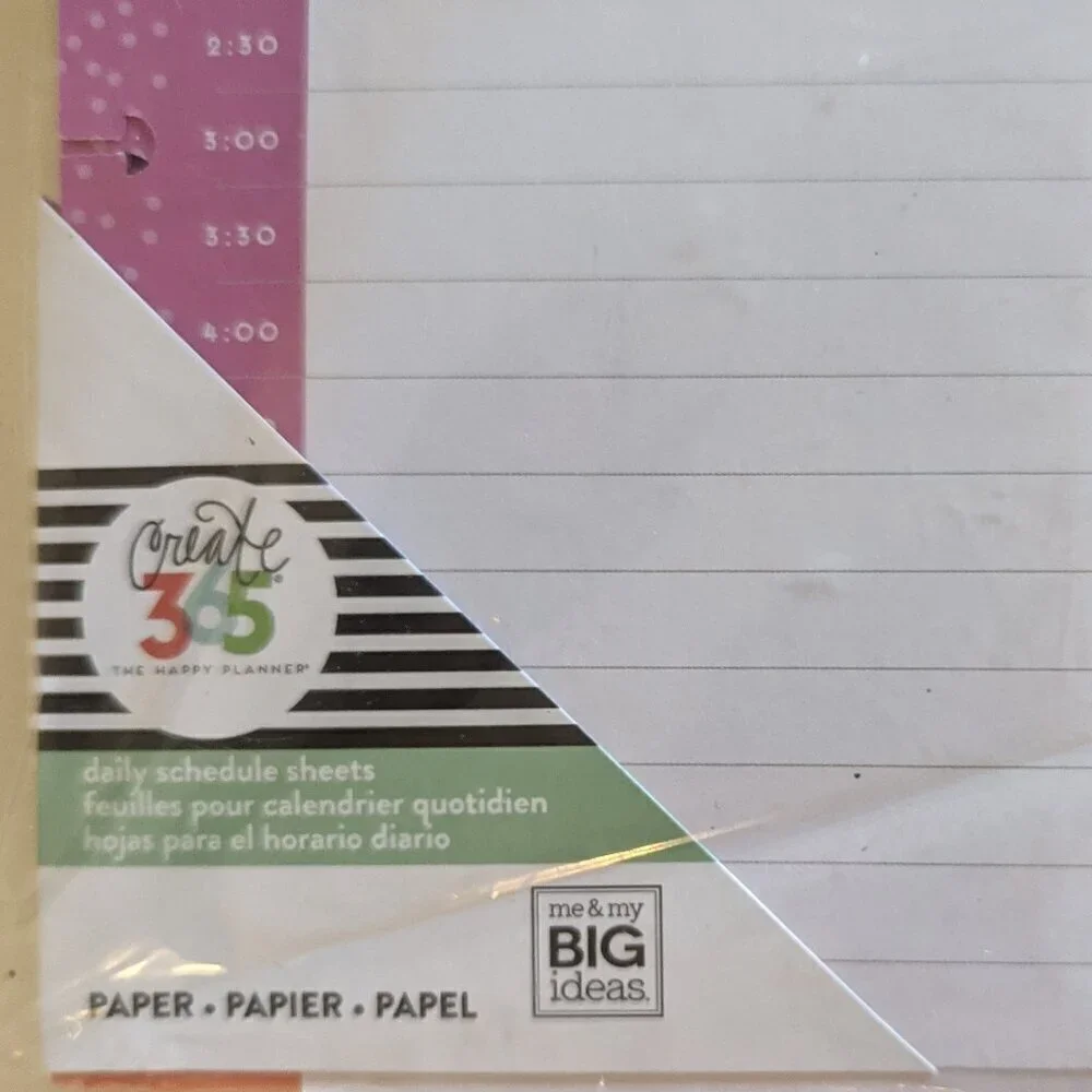 NWT Happy Planner 60pgs 'Daily Schedule Sheets' Big Hourly Half Sheet Paper Pack